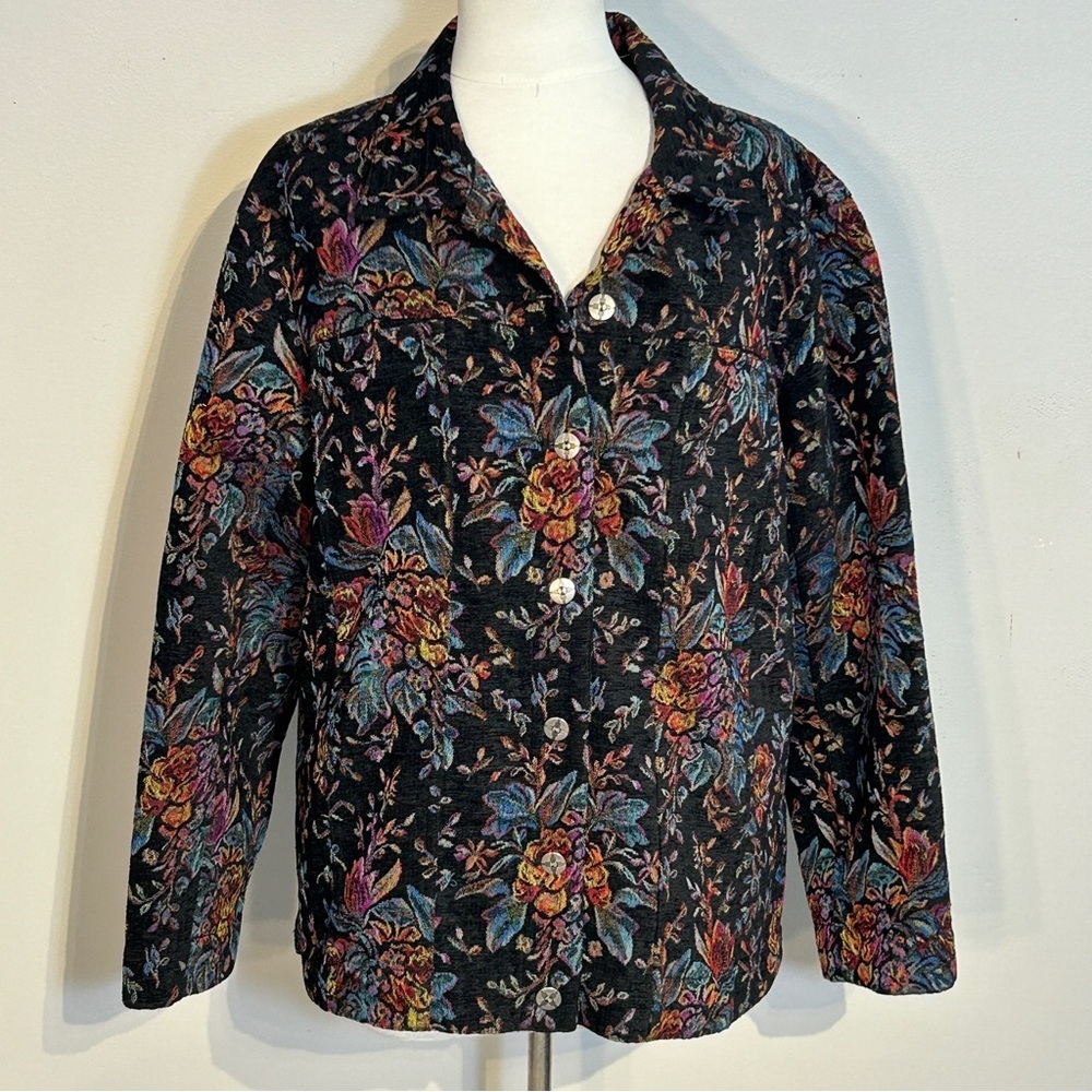 P326. Chico's Black and Blue Bomber Jacket with Classic Collar |L